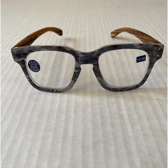 NWT Peepers Still Life Readers 2.25 Chunky Rounded Square Frame Grey Blue Wood - Picture 1 of 13